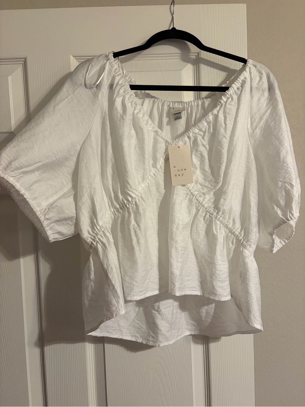 a new day White Puff Sleeve Peasant Top